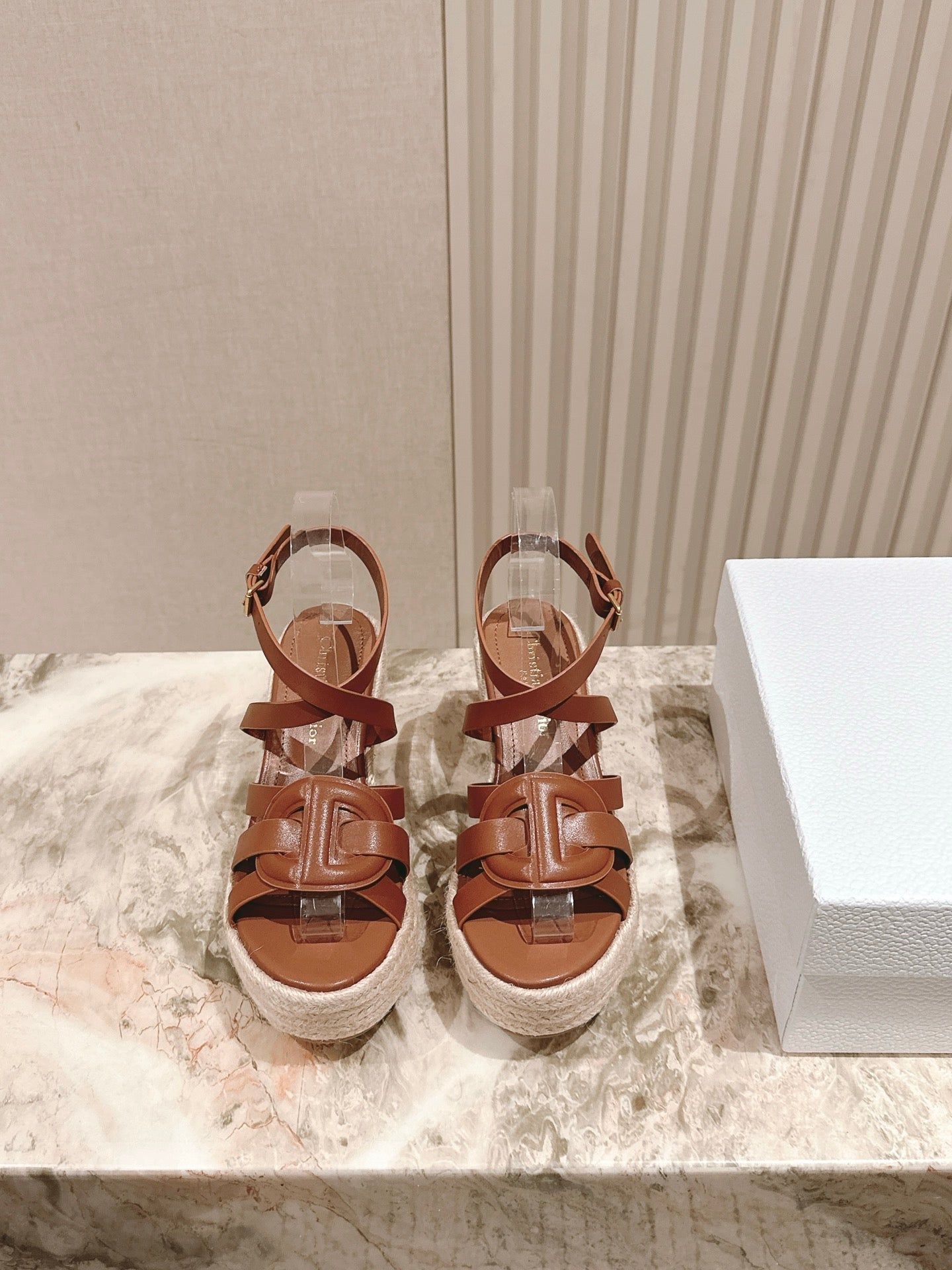 CD D-Club Wedge Sandal 85mm Camel Calfskin 483081