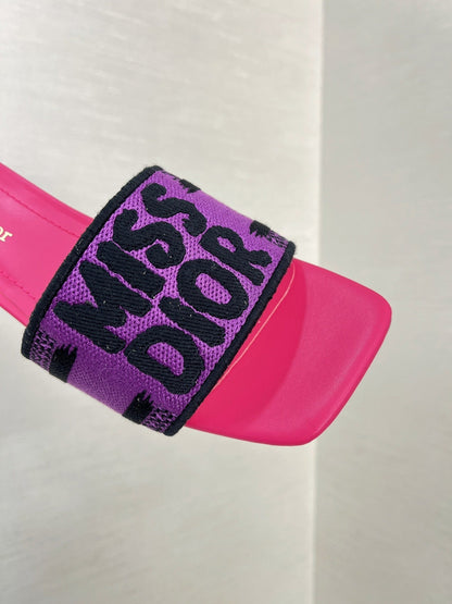 dway heeled slide 35 purple red embroidered cotton