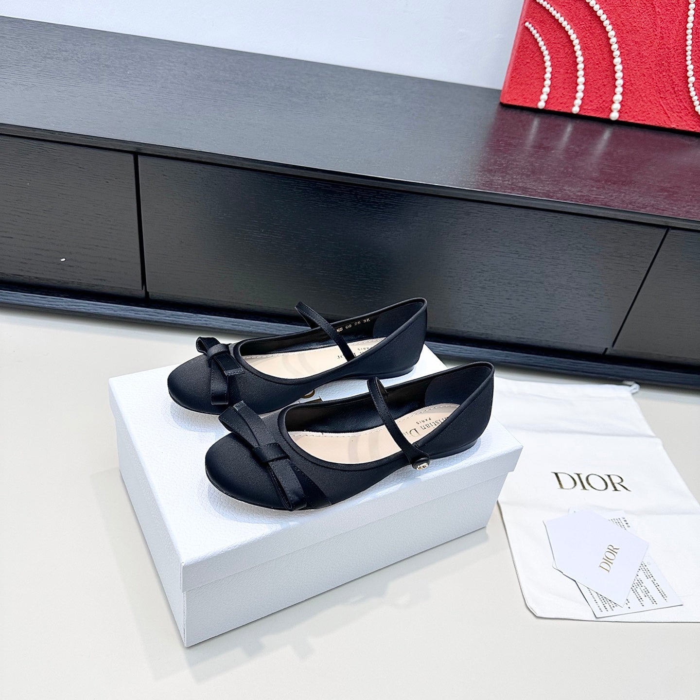 CD 26s Dior Ballet Pump Black Satin 622211