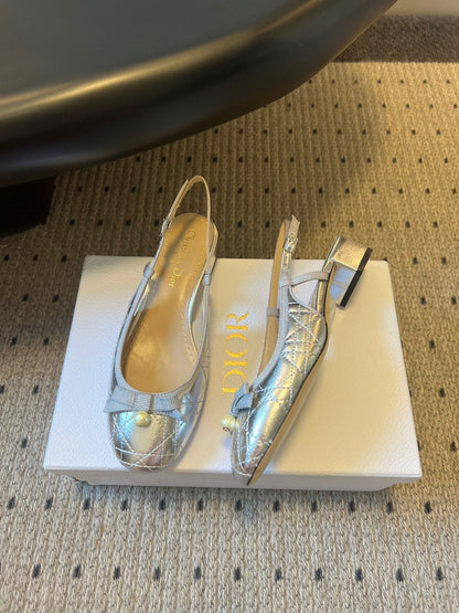 CD 26s Dior Ballet Slingback Pump 3cm Sliver Cowhide 622214