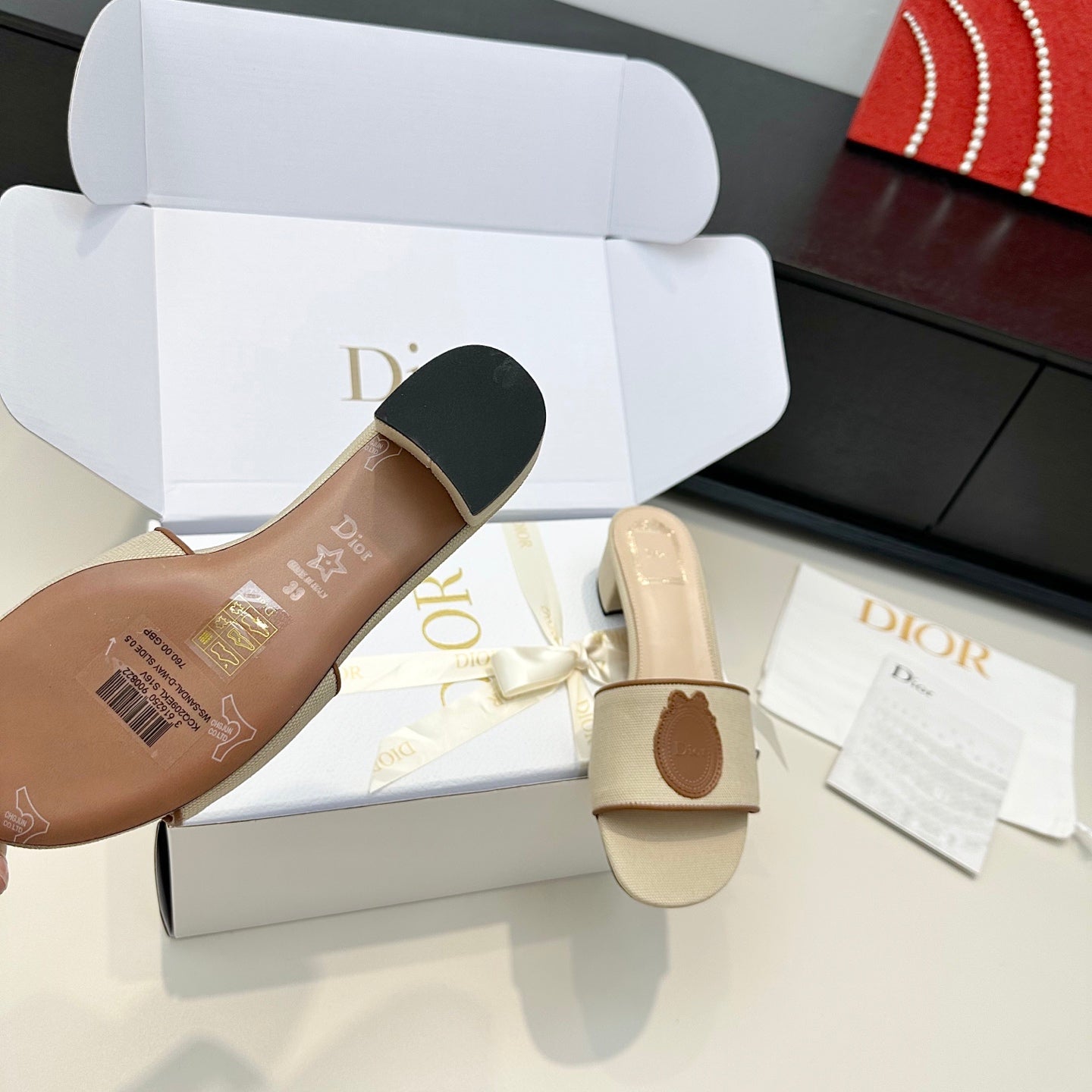 CD Médaillon Slide 4.5cm Cream Brown Denim 899860
