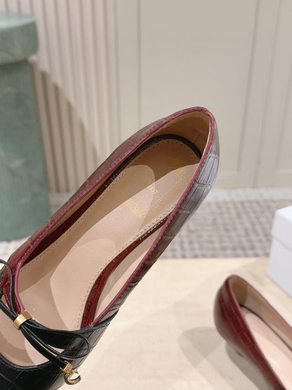 CD Muse Pump 4cm Black Burgundy Crocodile-Printed Calfskin 694201