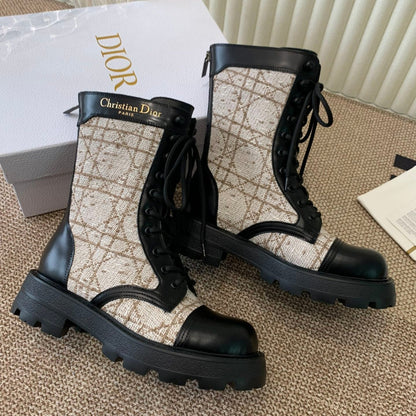 CD D-Unit Ankle Boot In Beige Mix Black Tweed Fabric And Cowhide 113478