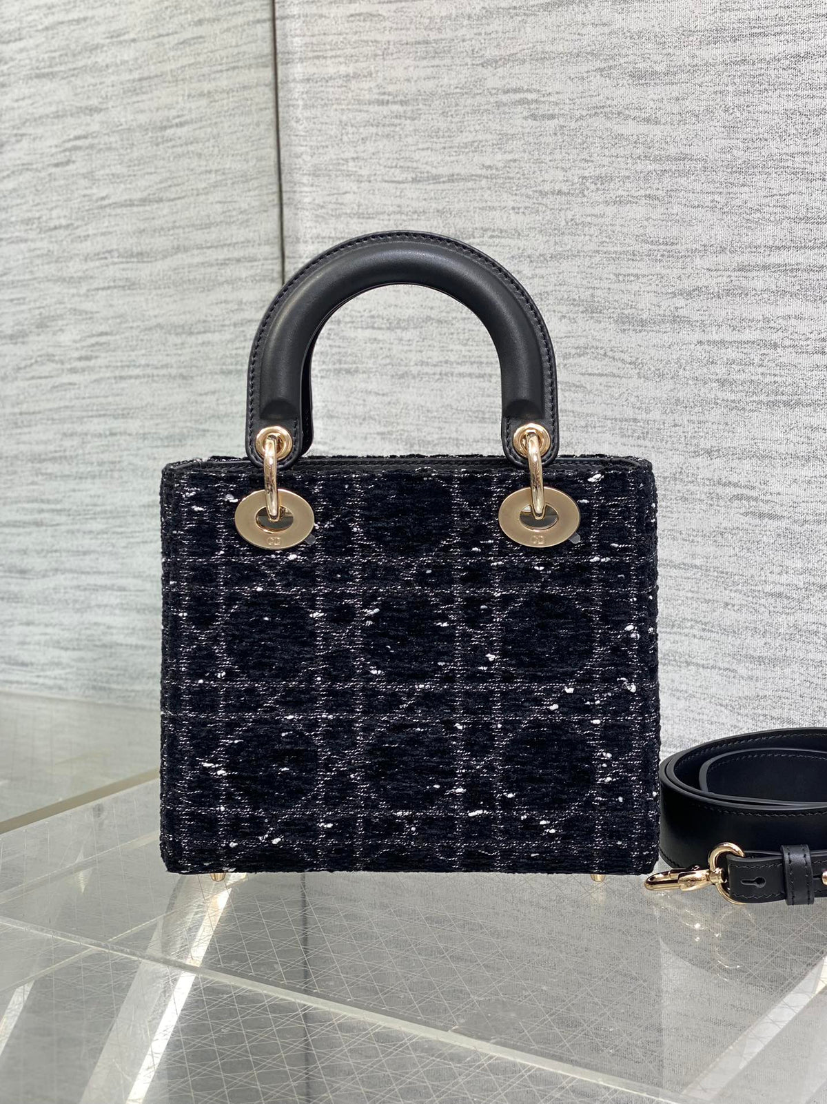 MINI 20 LADY BAG IN BLACK MIX WHITE CANNAGE TWEED WITH GOLD HARDWARE