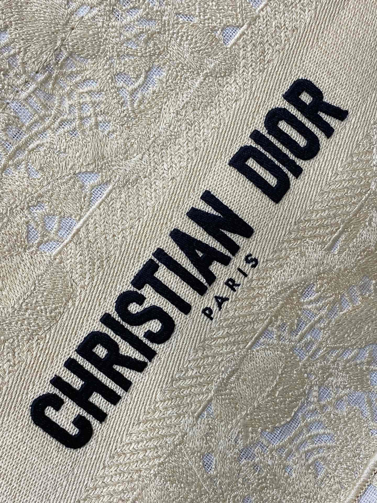 CD Small Dior Book Tote Scotland’s National Flower Pattern Beige Cotton