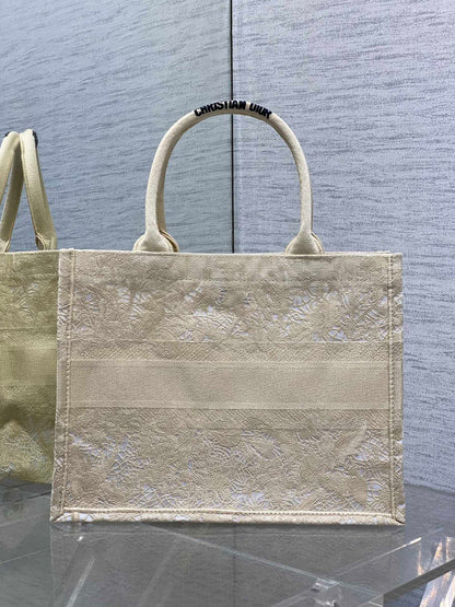 CD Small Dior Book Tote Scotland’s National Flower Pattern Beige Cotton