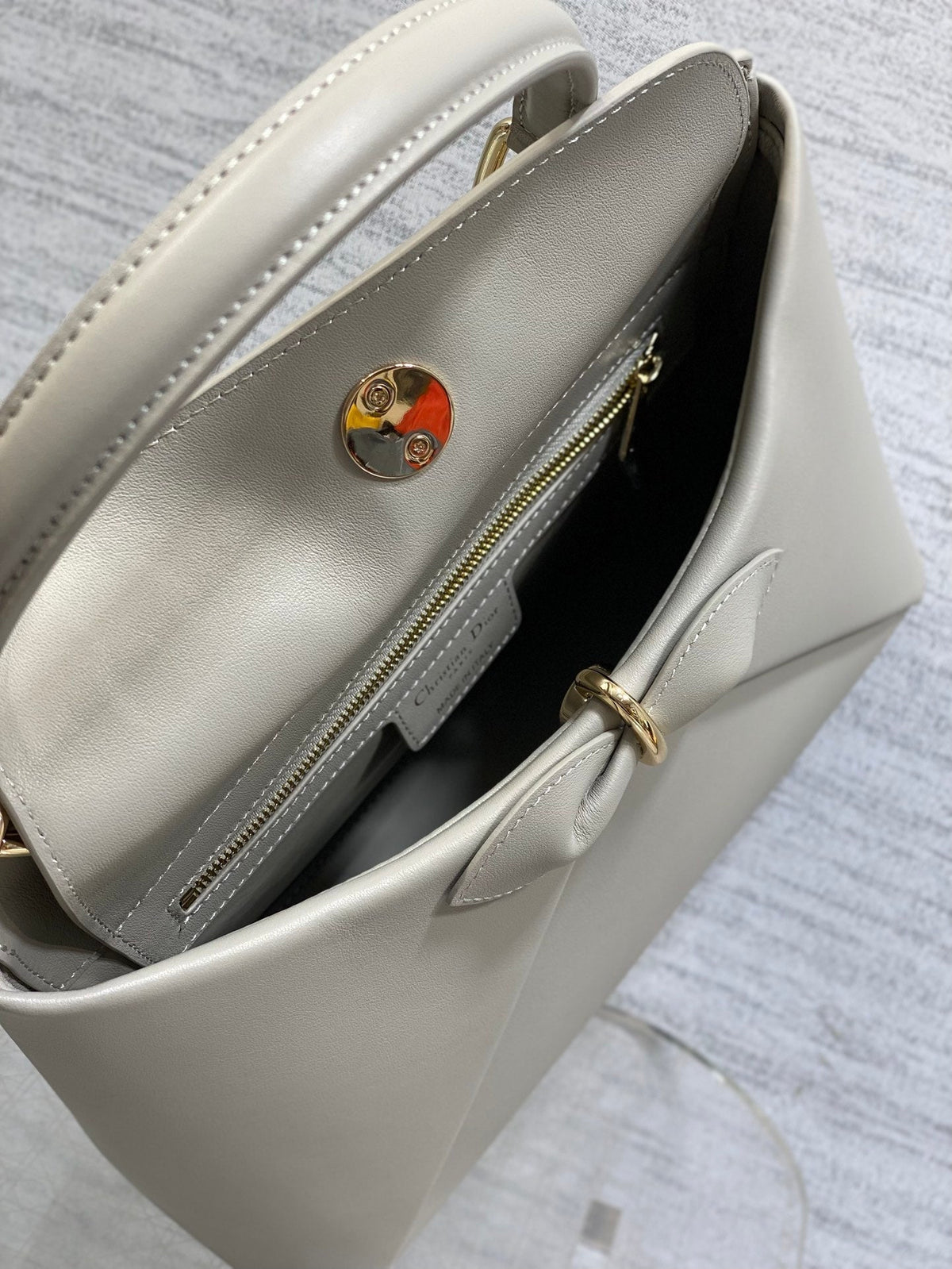 CD 26SS Bow-Adorned Bag Light Gray Calfskin 272509