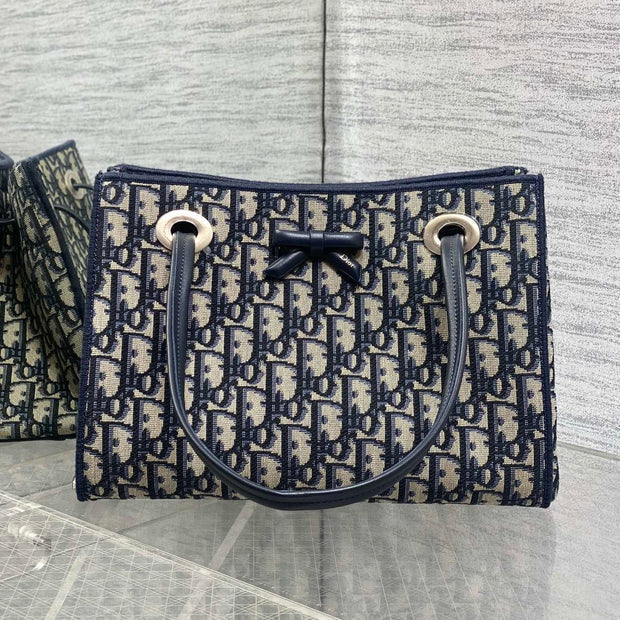 Dior 2026 Medium Shopping Bag 37cm Blue Beige Canvas Leather 284285