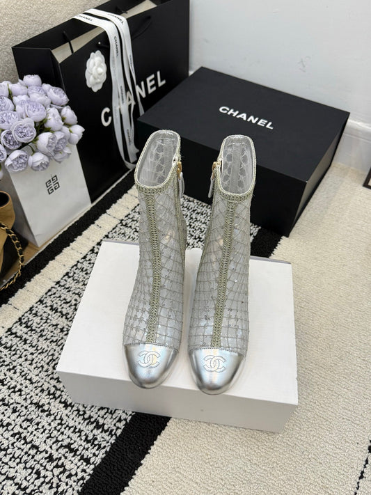 CC 26 Wedge Heel Boot Silver Mesh Leather 588856