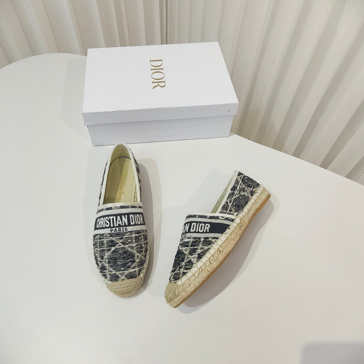 CD Granville Espadrilles Beige Black Cannage Tweed Sequin 632506