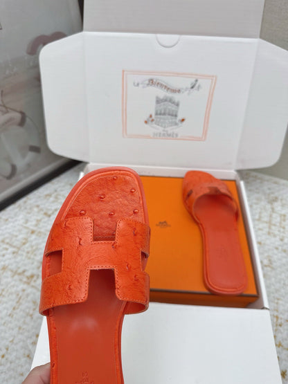 HM 26ss Oran Sandals Dark Orange Ostrich Leather 625105