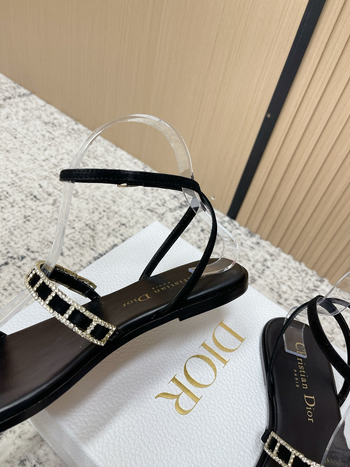 CD 26s Crystal Sandals Black Genuine Leather 643498