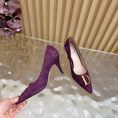 CD Buckle High-Heeled Elegant Shoes 85mm Burgundy Suede 537716
