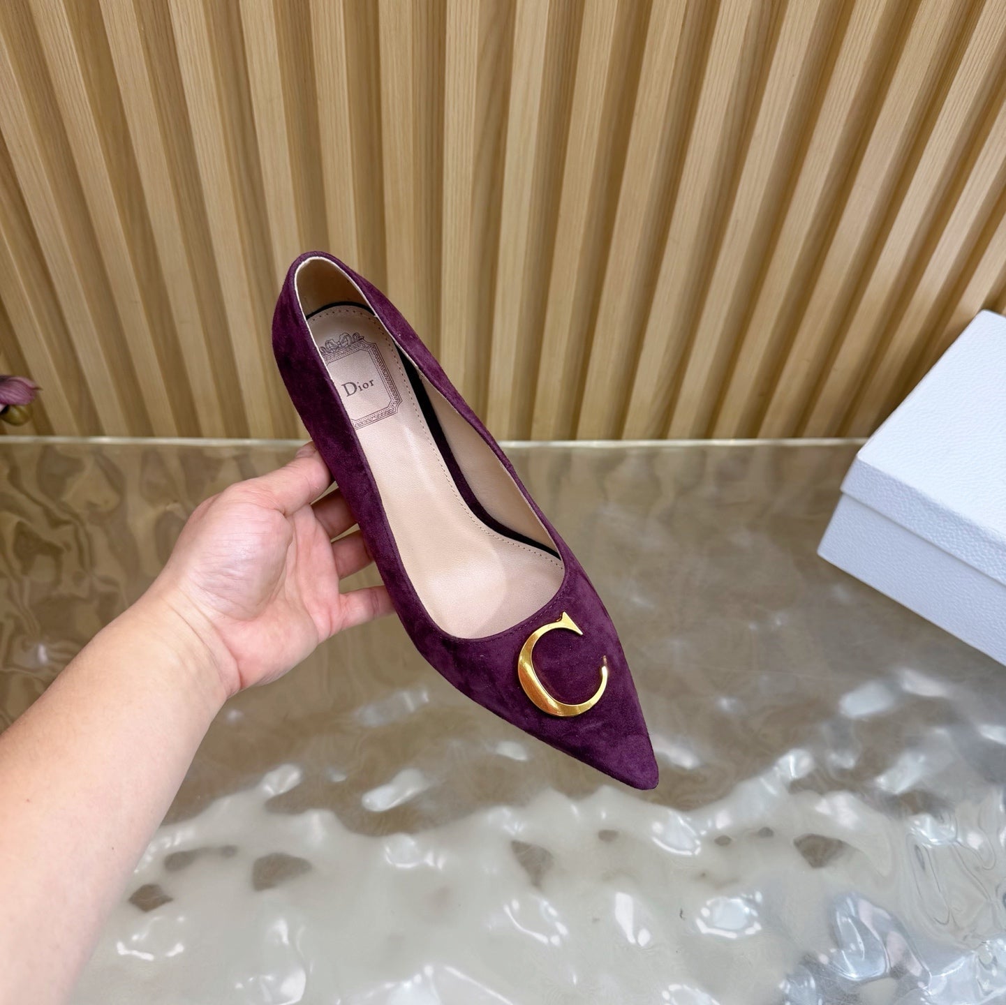 CD Buckle High-Heeled Elegant Shoes 85mm Burgundy Suede 537716