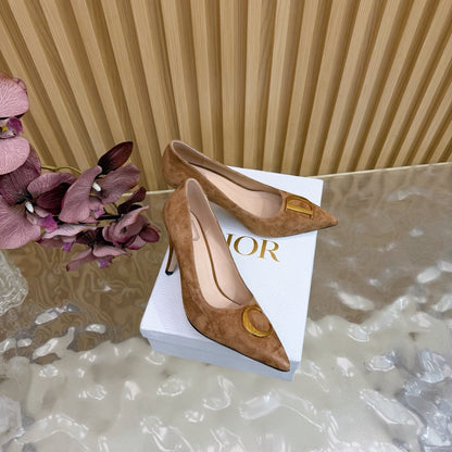 CD Buckle High-Heeled Elegant Shoes 85mm Brown Suede 537717
