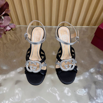 GG 26 High-Heeled Platform Sandals 105 Black Cowhide 589501