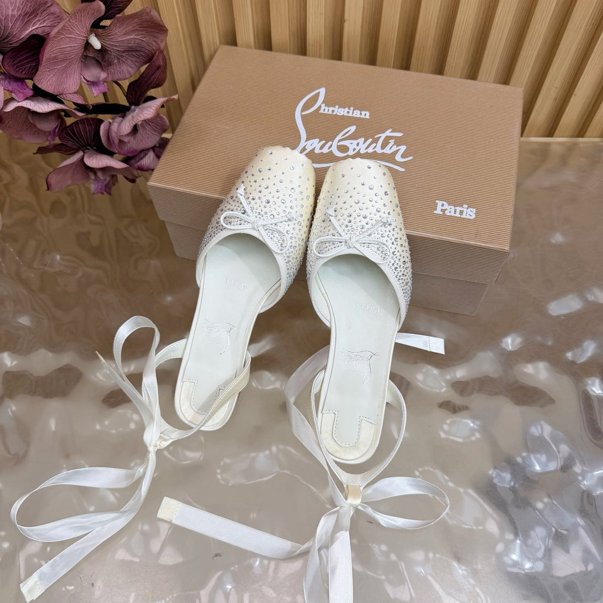 Christian Louboutin Sweetie Jane Strass Ballerina Flat Strass Silk Leather 853096