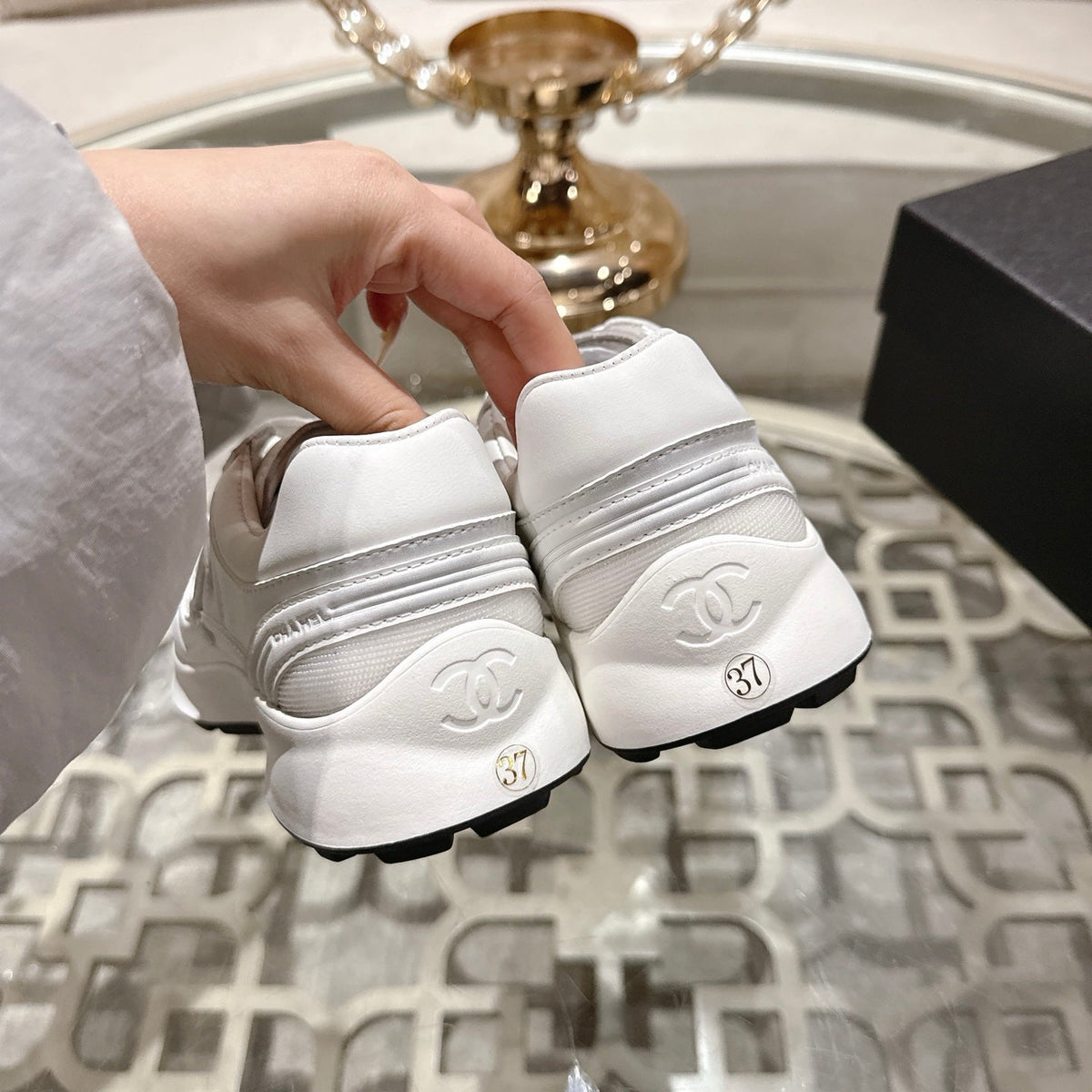 CC 26s Platform Sneakers White Mesh Sheepskin 627063