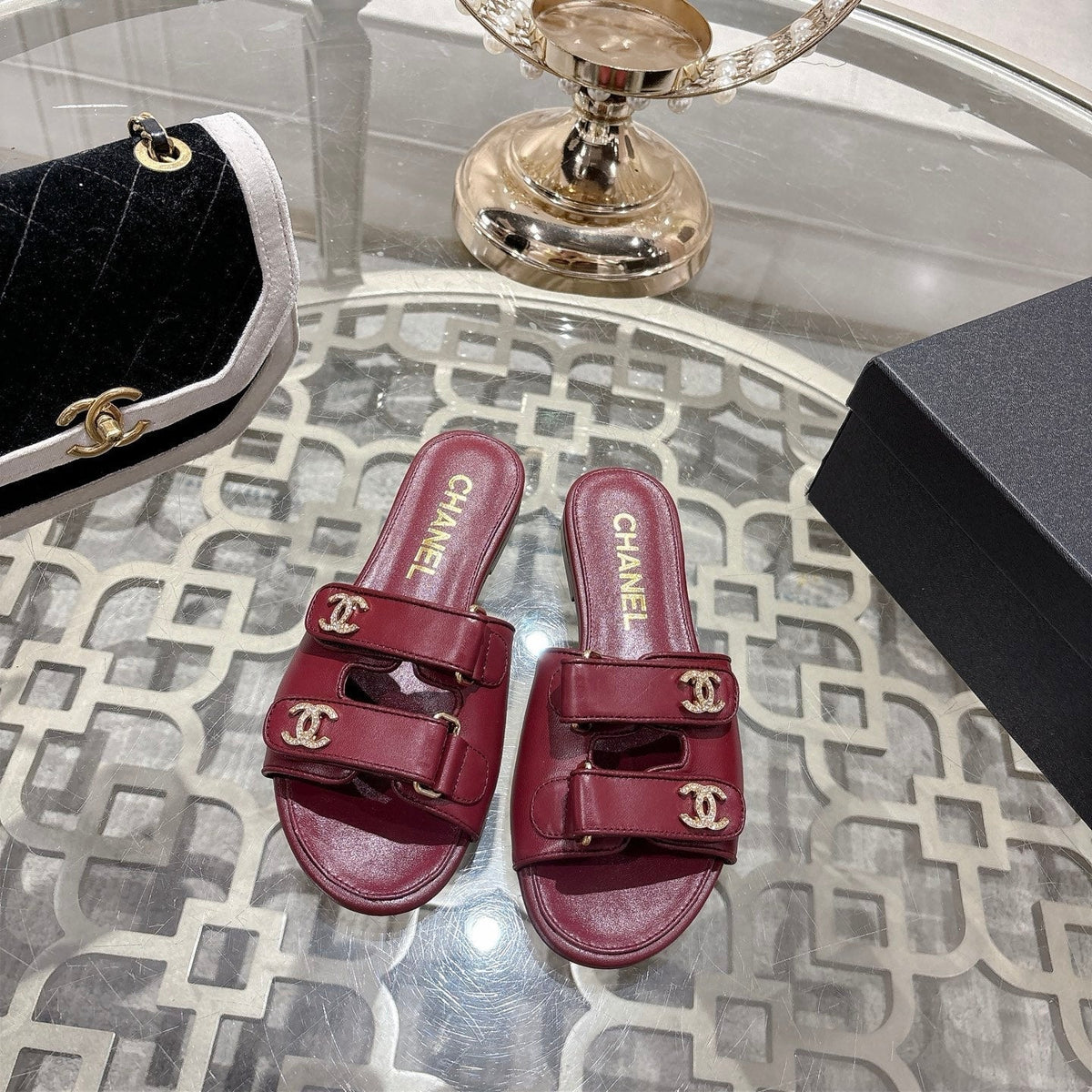 CC 26s Buckle Sandals Burgundy Sheepskin 627074