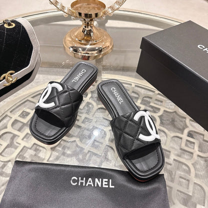 CC 26s Platform Slippers Black White Sheepskin 627072