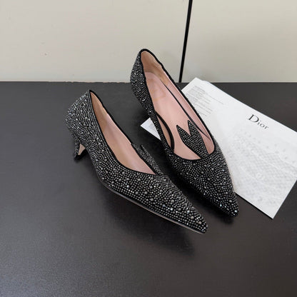 CD 26s Pointed-Toe High Heels 35mm In Black Suede Crystal