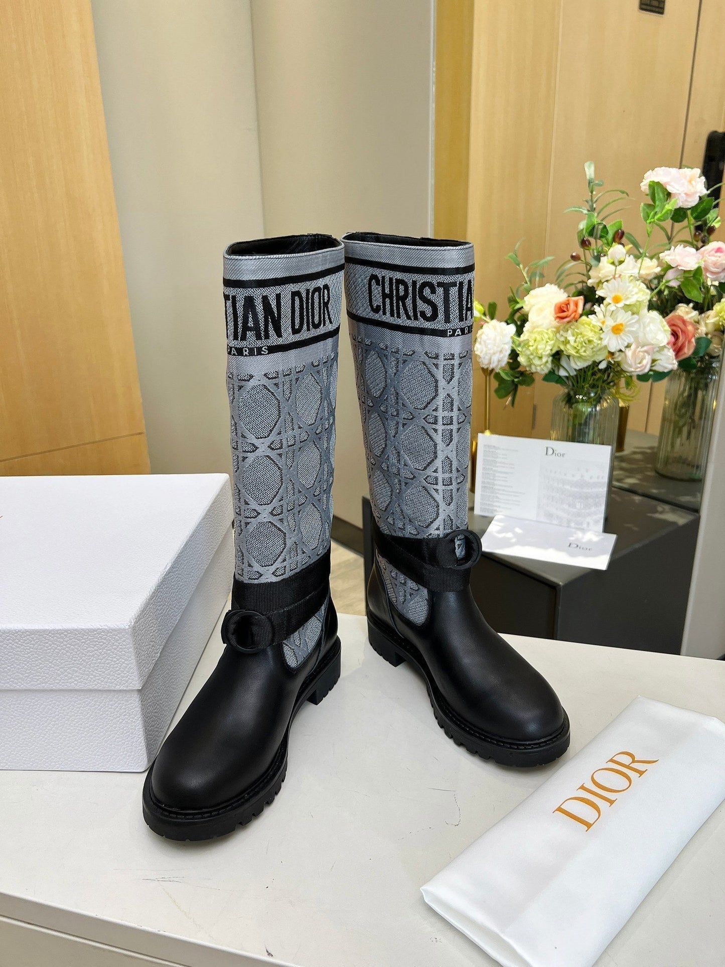 D-Major Boot In Grey Mix Black Denim Fabric And Lambskin 107717