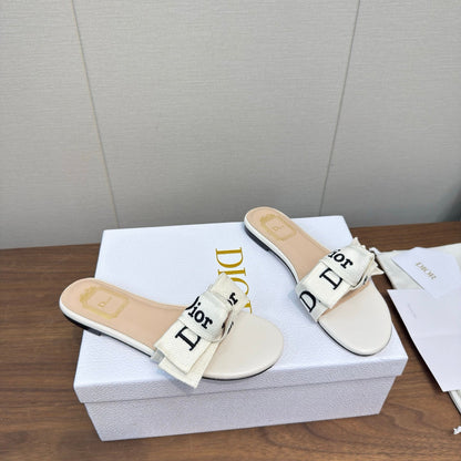 CD 26s J'Adior Slides White Canvas Lambskin 922457