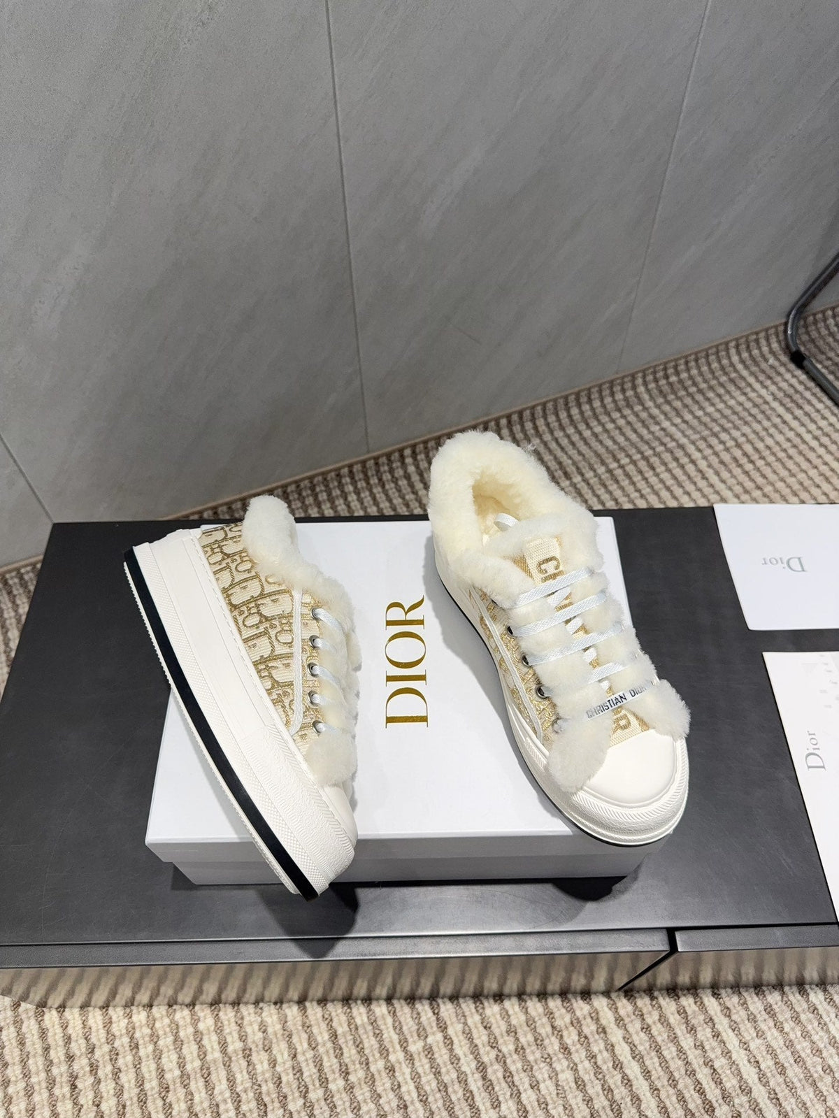 CD 26 Classic Sneaker White Gold Fabric Wool Jacquard 614453