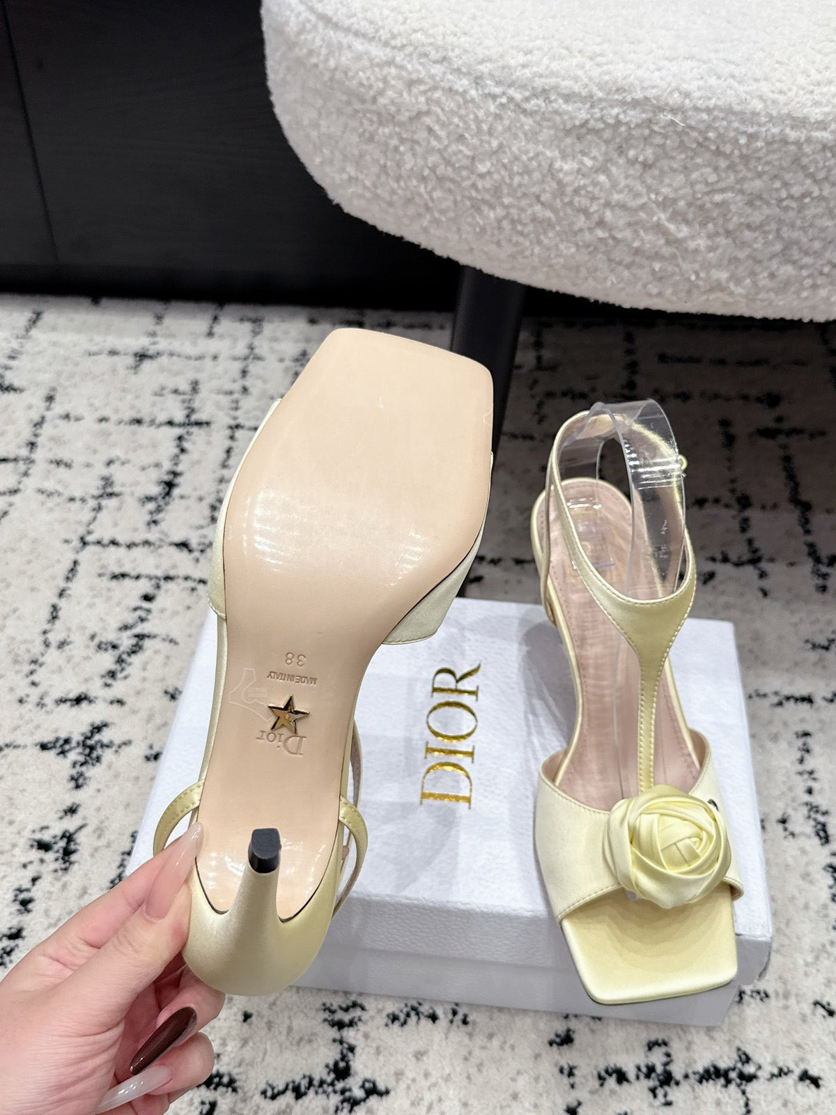CD 26s Floral High-Heeled Sandals 9cm Light Yellow Satin 908243