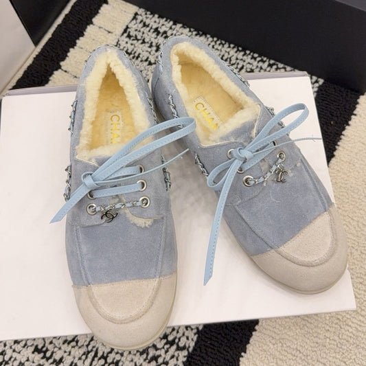 CC 26 Shearling Loafer Blue White Suede Wool 588711
