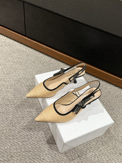 cd slingback 65 beige raffia lambskin
