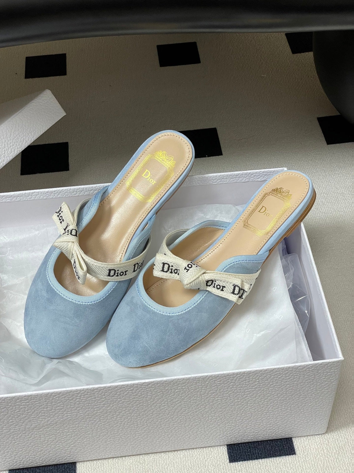 CD J'Adior Mules Light Blue Beige Suede 834933