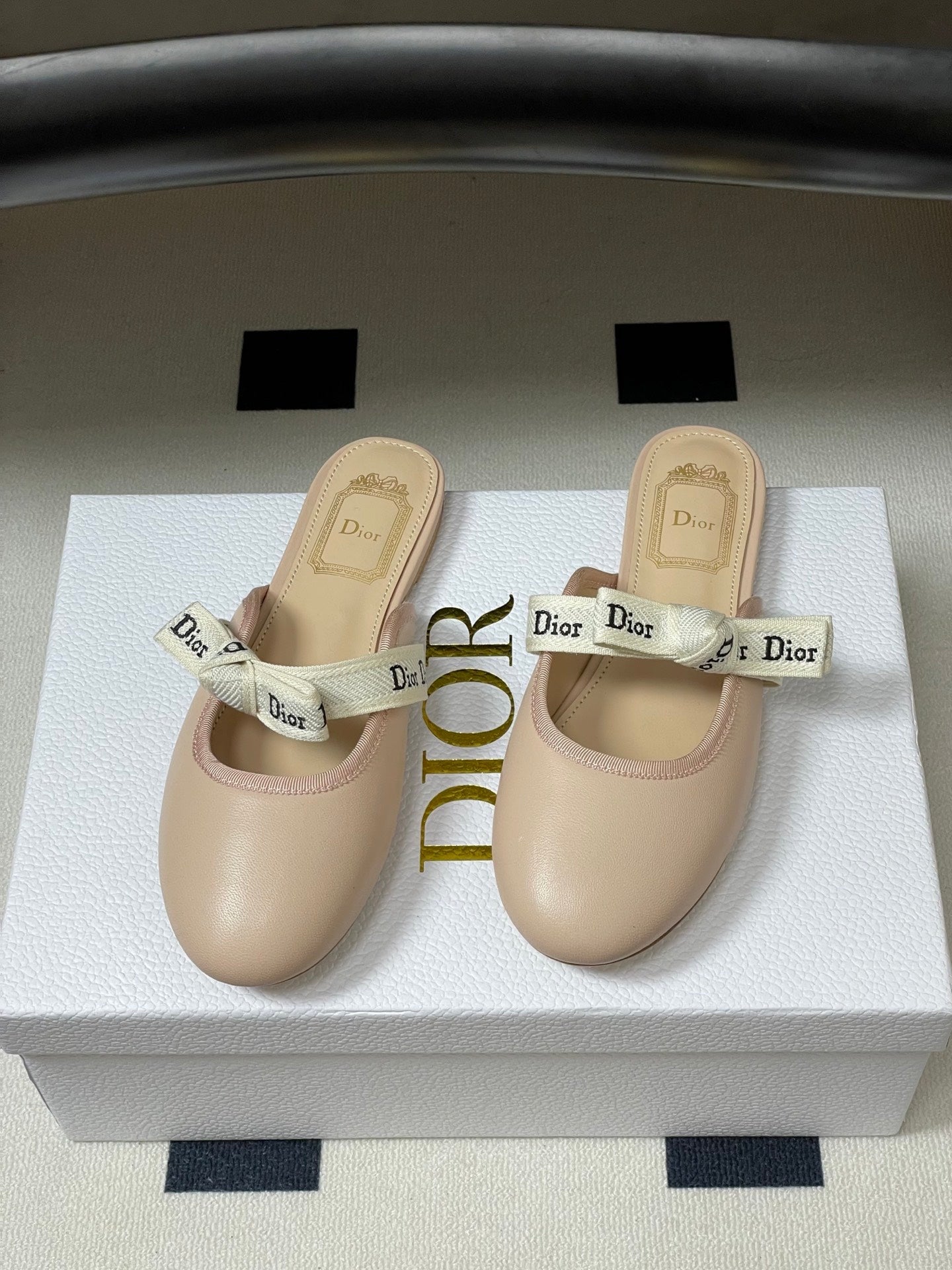 CD J'Adior Mules Light Blue Beige Leather Suede 834934