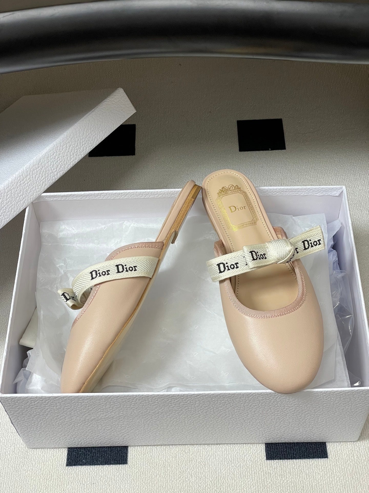 CD J'Adior Mules Light Blue Beige Leather Suede 834934