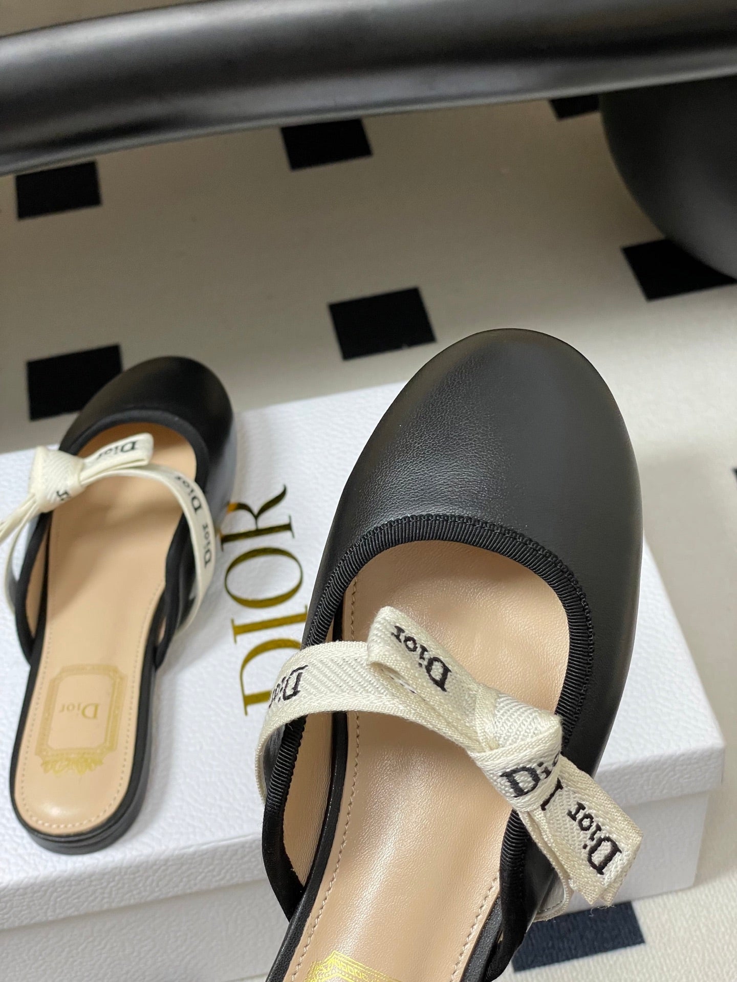 CD J'Adior Mules Black Beige Leather 834936