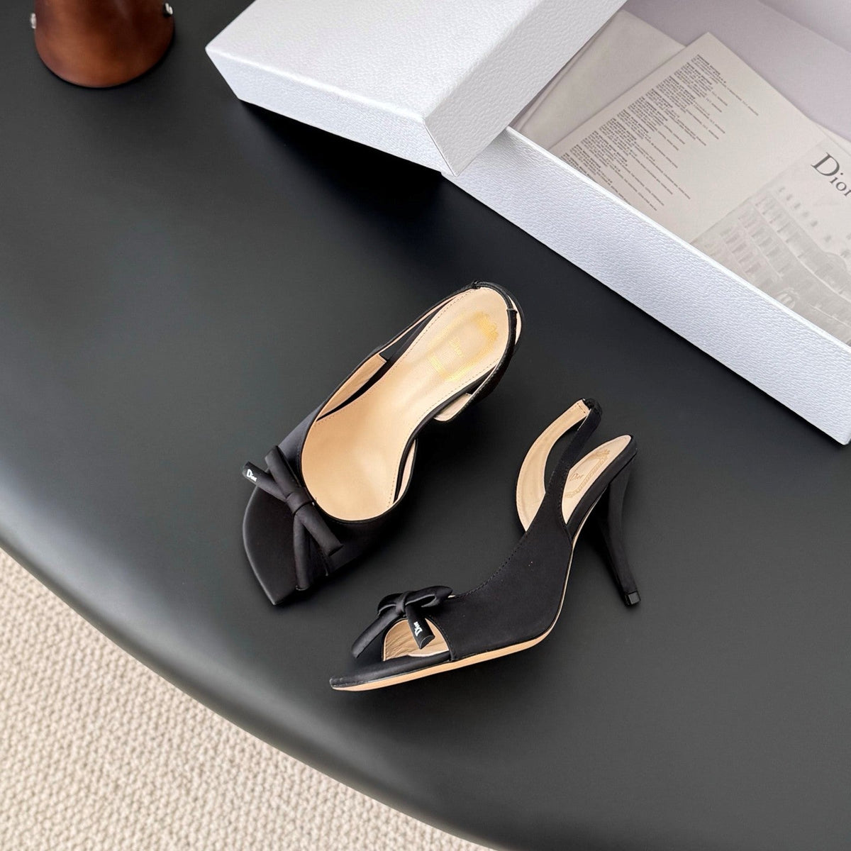 CD SS26 Mary Jane Sandals 8.5cm Beige Black Silk 605816