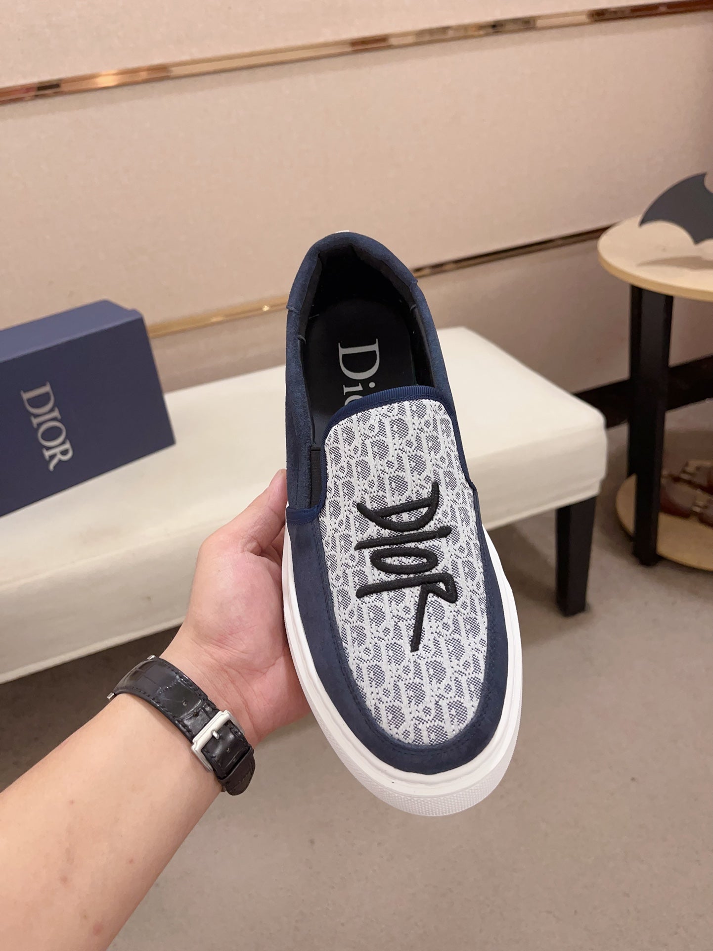 CD B23 SLIP ON NAVY SUEDE AND JACQUARD