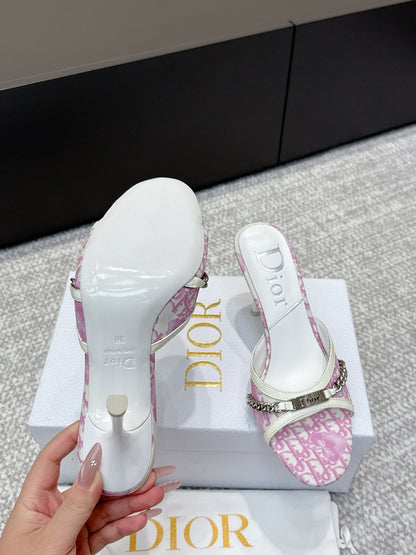 CD 26s High Heels Sandals 85 White Pink Fabric Cowhide 661471