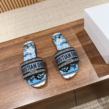 CD 26s Slide Sandals In Blue Floral Print Logo Strap