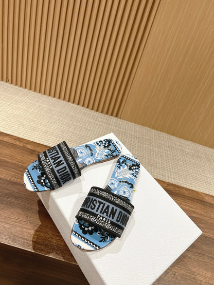 CD 26s Slide Sandals In Blue Floral Print Logo Strap