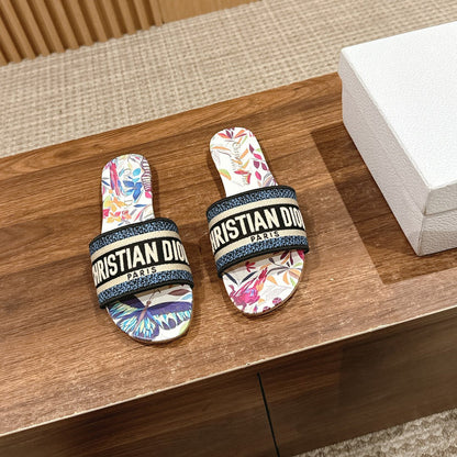 CD 26s Slide Sandals In Multicolor Butterfly Print Logo Strap