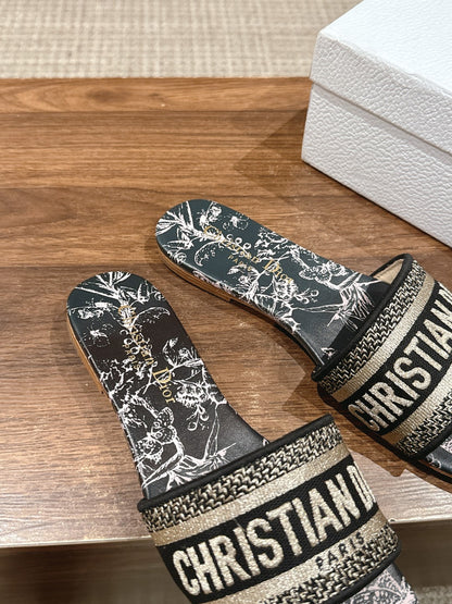 CD 26s Slide Sandals In Black Toile De Jouy Logo
