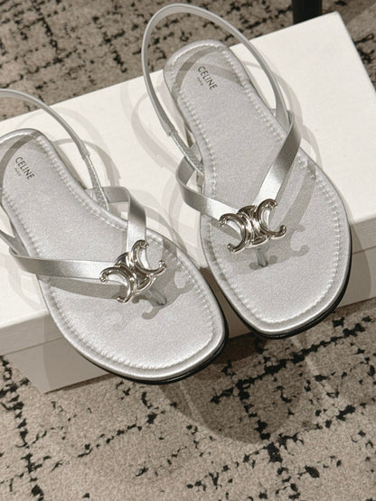 Celine 26 Biki Sandals Calfskin Iconic Triomphe Logo Leather 770912