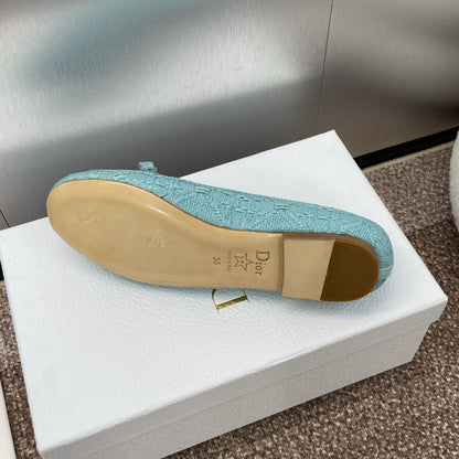 CD Ballet Flat Jade Green Woven Sedge And Lambskin