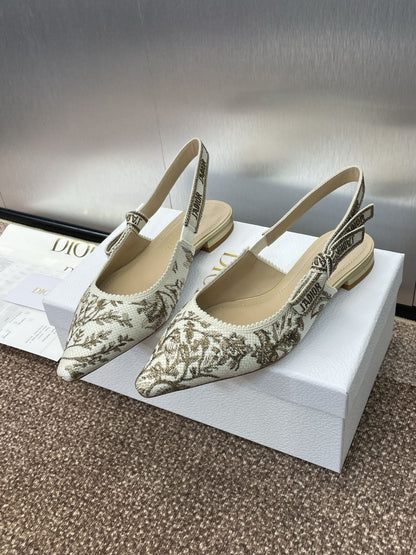 CD J'adior Slingback Pump White And Gold-Tone Millefiori Jacquard