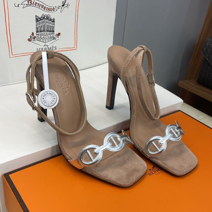 HM 26ss Pig-Nose Sandals  105 Brown Suede Leather 607084
