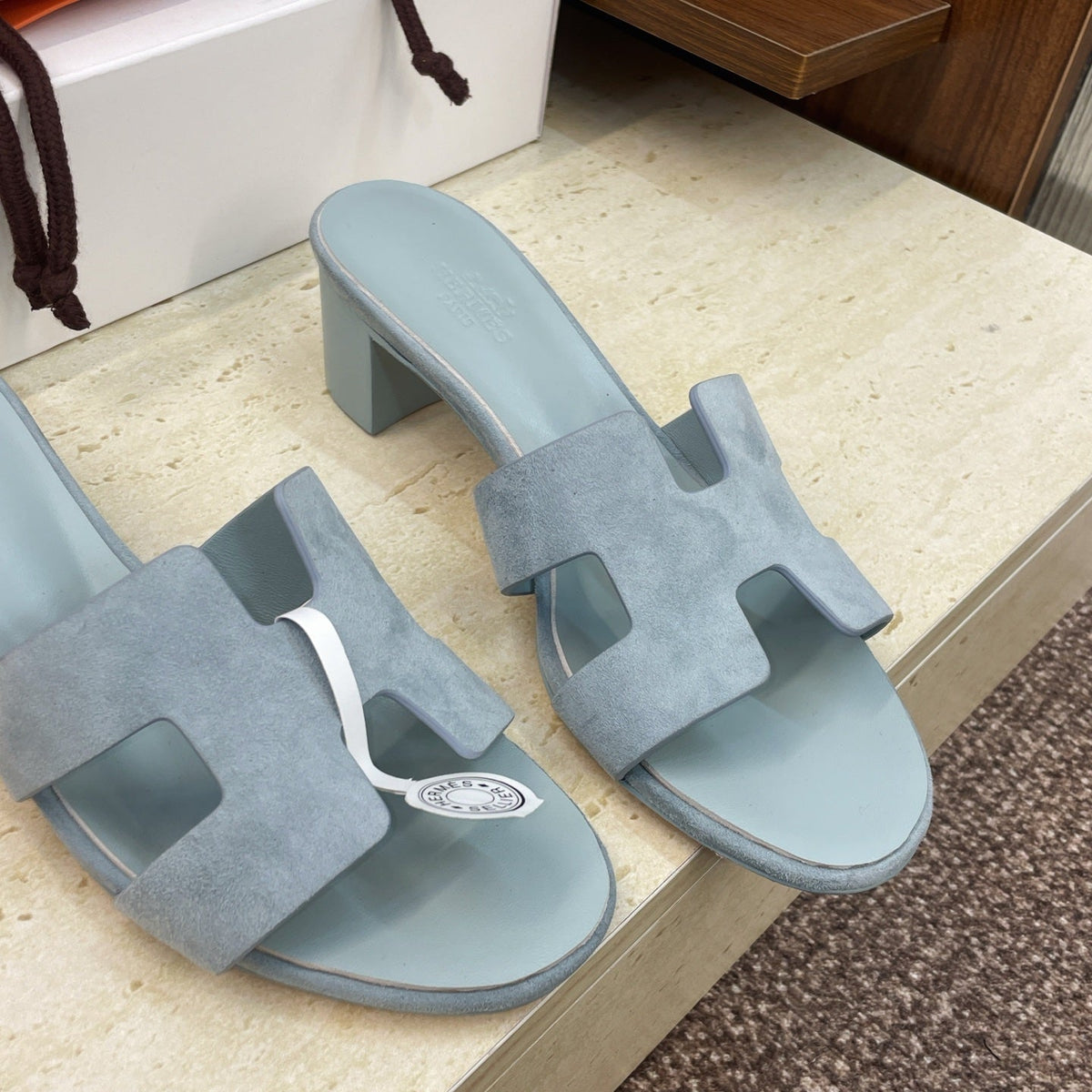 HM 26ss  Oran Sandals 45 Muted Teal Suede Cowhide 607219