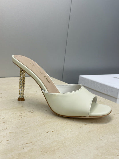 CD 26s Icon Heeled Slide 8cm Cream Leather Silk 633058
