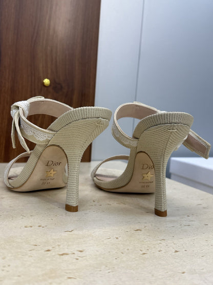 CD 26s Heeled Sandal 10cm Light Taupe Beige Leather Fabric 633068