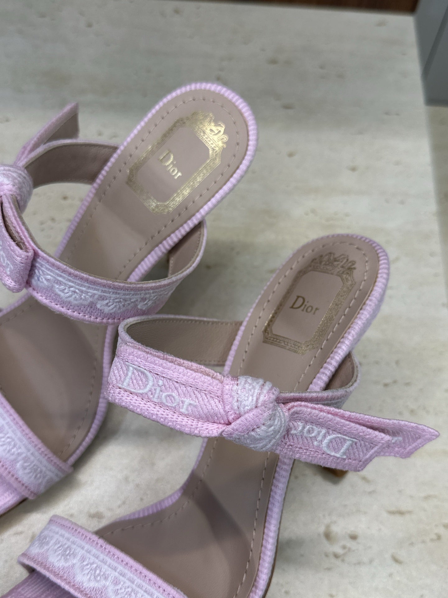 CD 26s Heeled Sandal 10cm Light Pink Beige Leather Fabric 633069